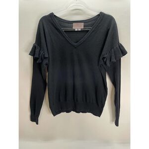 Folk By Hansel from Basel Ruffled V Neck Pullover Sweater Small Cotton Wool